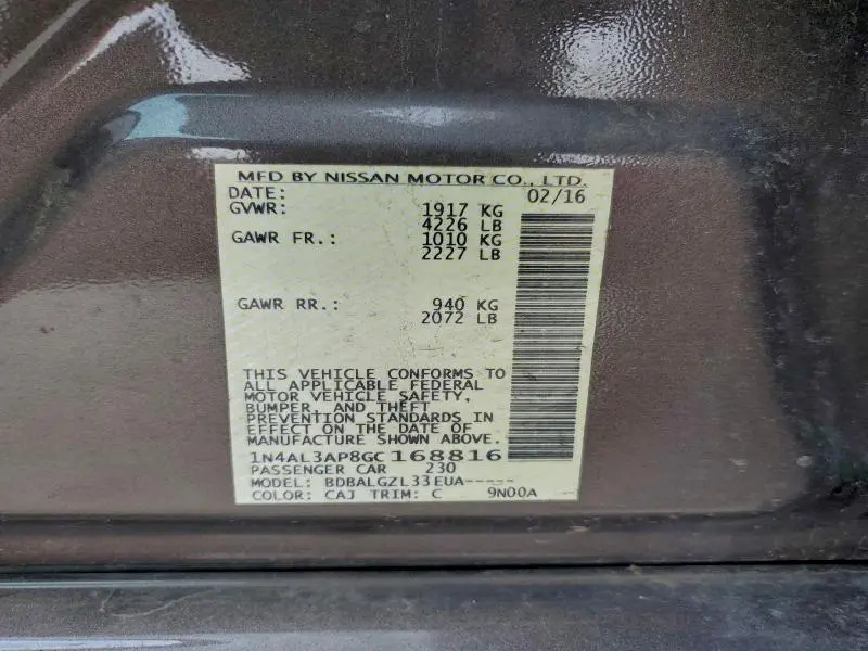 2016 NISSAN ALTIMA 2.5  