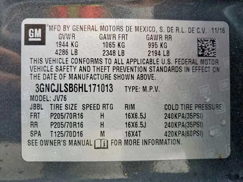 2017 CHEVROLET TRAX 1LT  