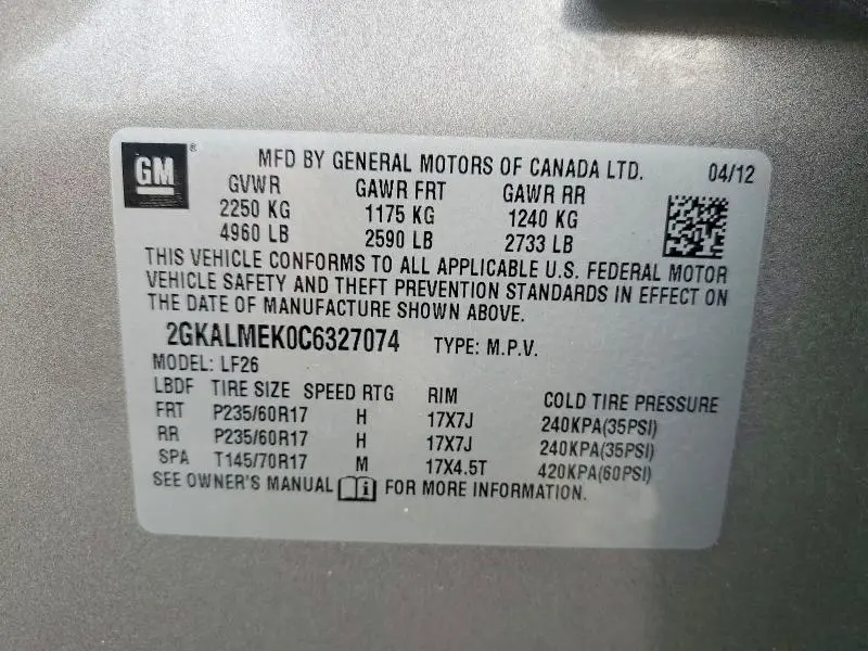 2012 GMC TERRAIN SLE  