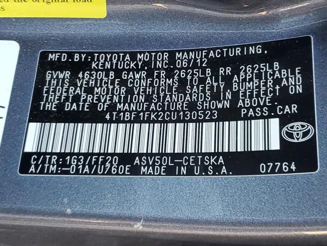 2012 TOYOTA CAMRY BASE  