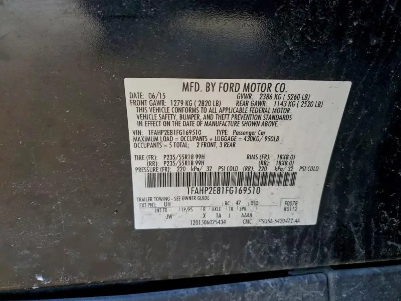 2015 FORD TAURUS SEL  