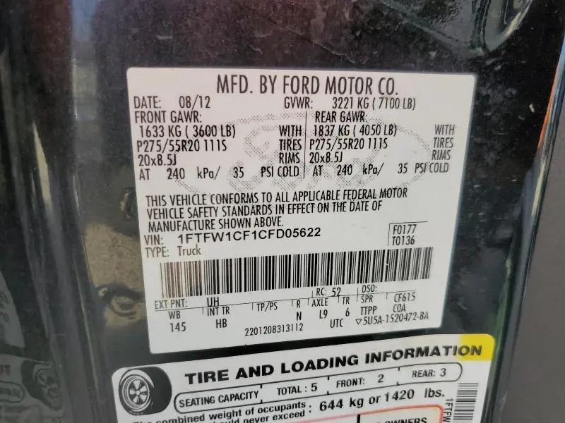 2012 FORD F150 SUPERCREW  