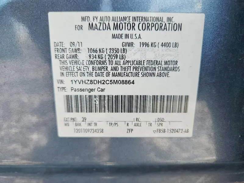 2012 MAZDA 6 I  