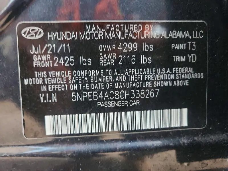 2012 HYUNDAI SONATA GLS  