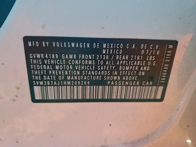 2017 VOLKSWAGEN JETTA S  