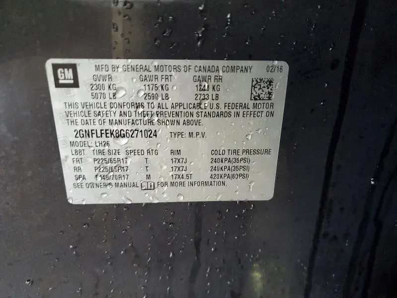 2016 CHEVROLET EQUINOX LT  