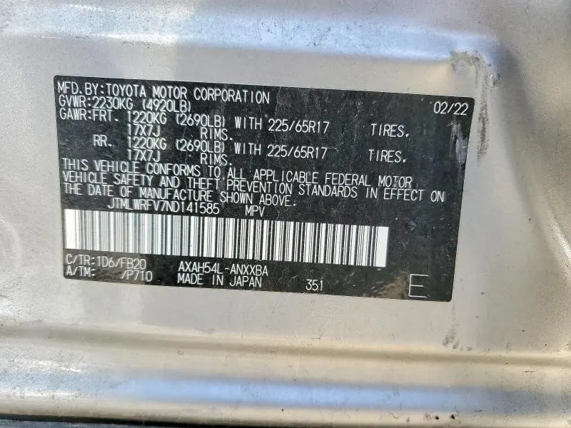 2022 TOYOTA RAV4 LE  