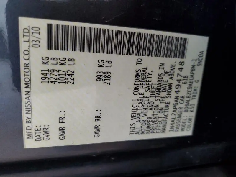 2010 NISSAN ALTIMA BASE  