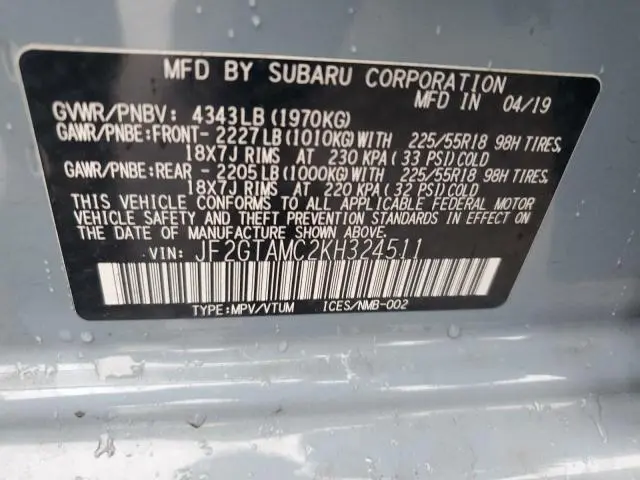 2019 SUBARU CROSSTREK LIMITED  