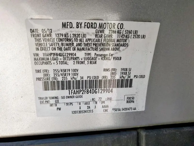 2013 FORD TAURUS LIMITED  