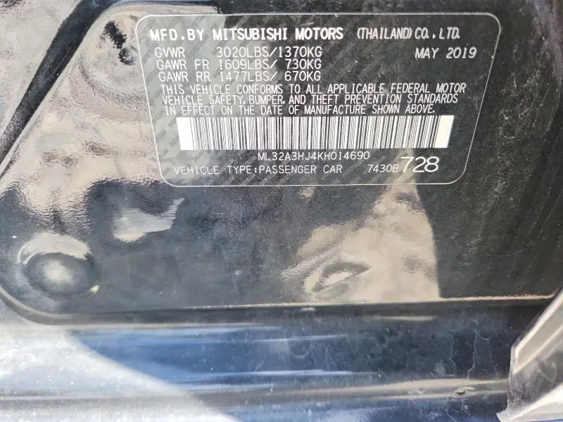 2019 MITSUBISHI MIRAGE ES  