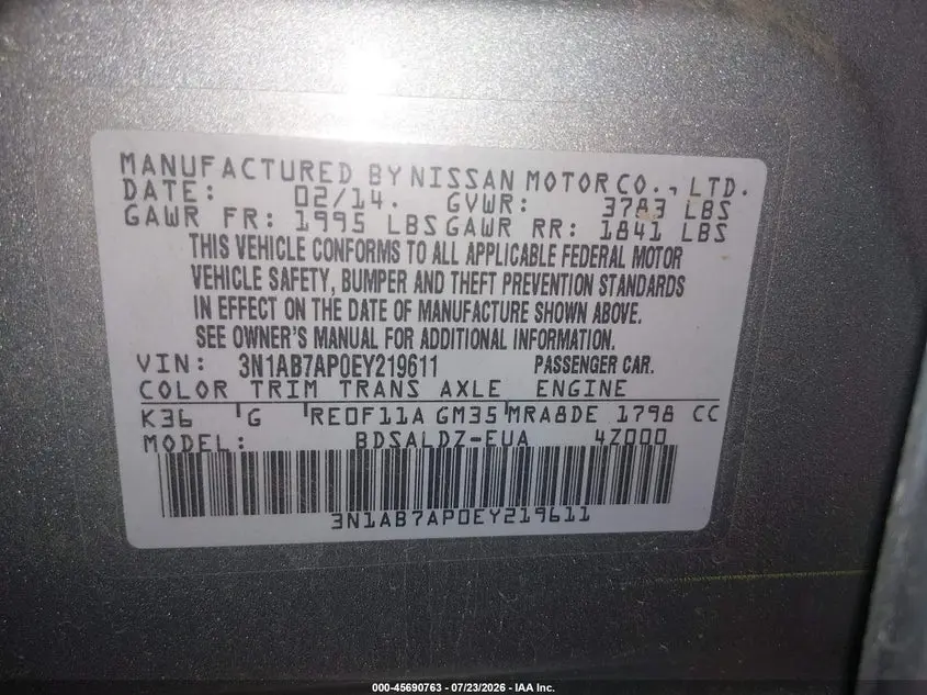 2014 NISSAN SENTRA SV