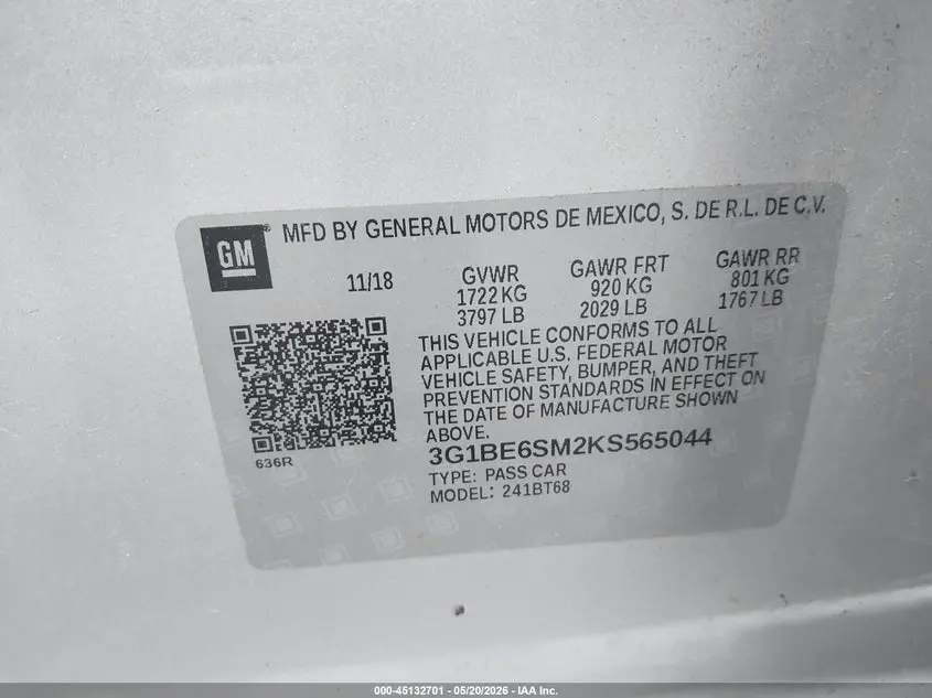 2019 CHEVROLET CRUZE LT