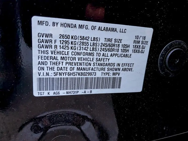 2019 HONDA PILOT EXL  