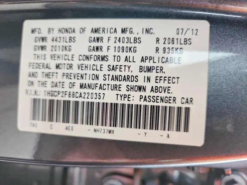 2012 HONDA ACCORD EXL  