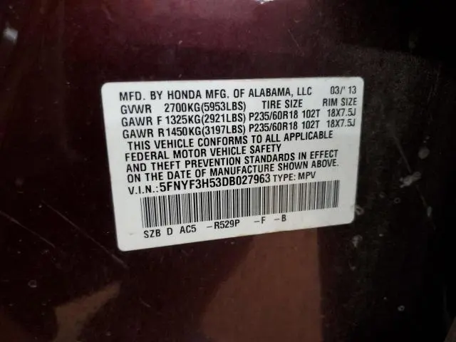 2013 HONDA PILOT EXL  