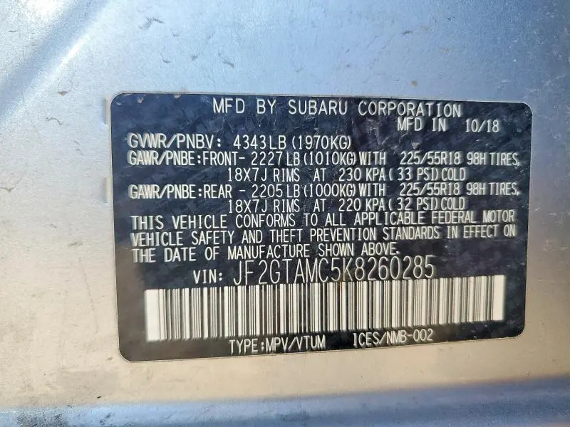 2019 SUBARU CROSSTREK LIMITED  