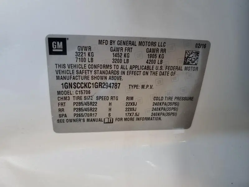 2016 CHEVROLET TAHOE C1500 LTZ  