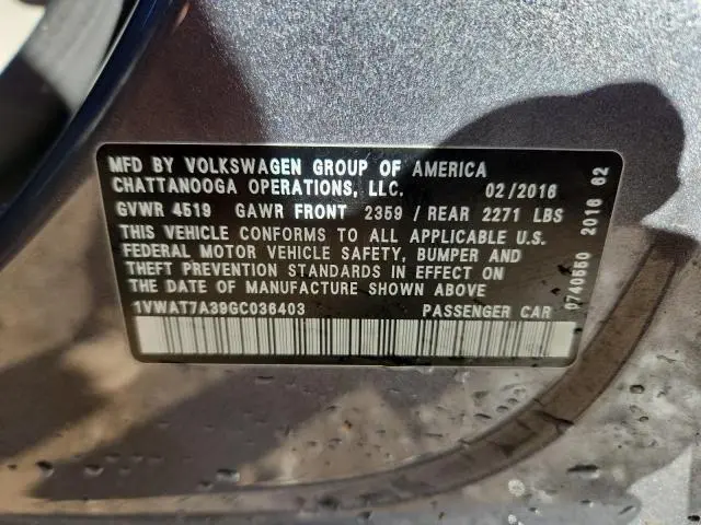 2016 VOLKSWAGEN PASSAT S  