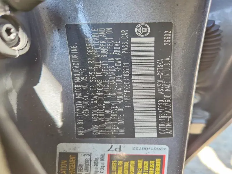 2012 TOYOTA CAMRY SE  