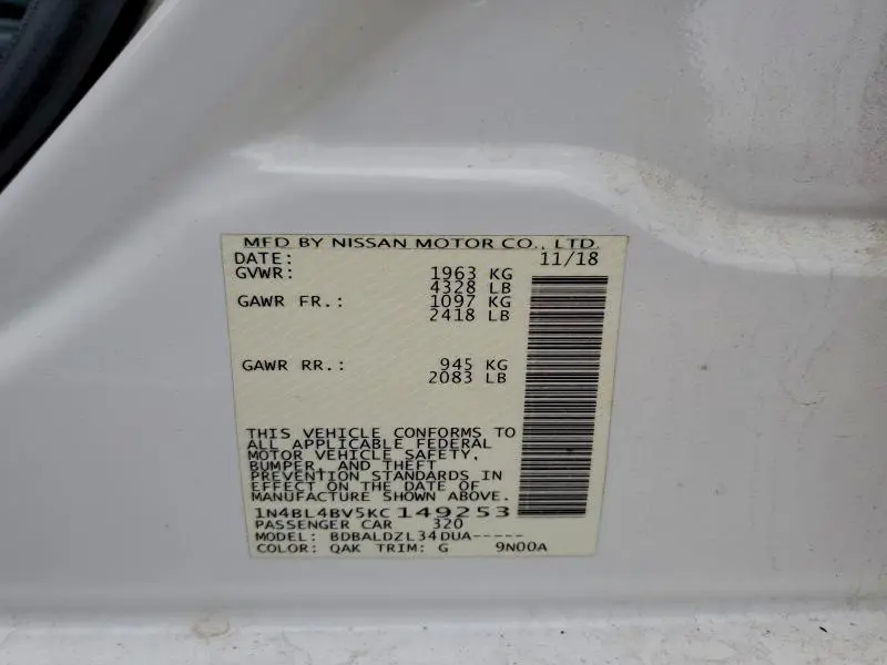 2019 NISSAN ALTIMA S  