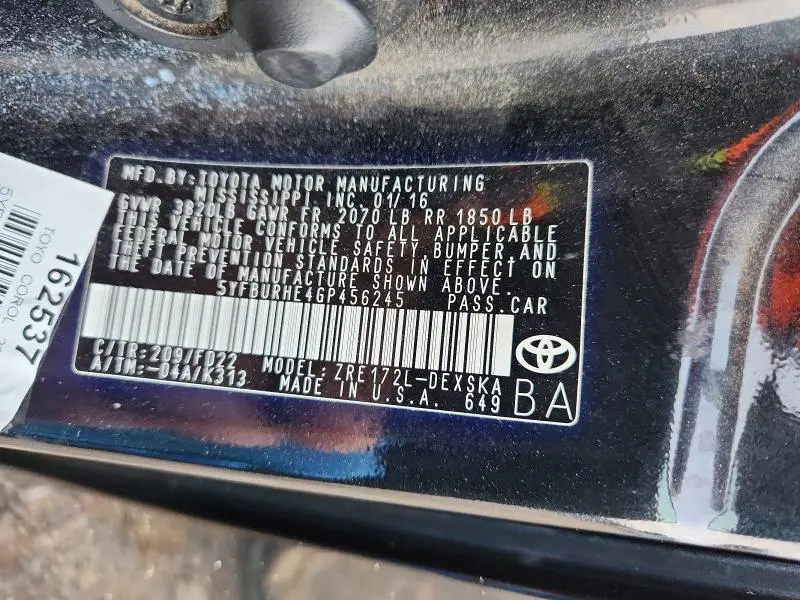 2016 TOYOTA COROLLA S PLUS  