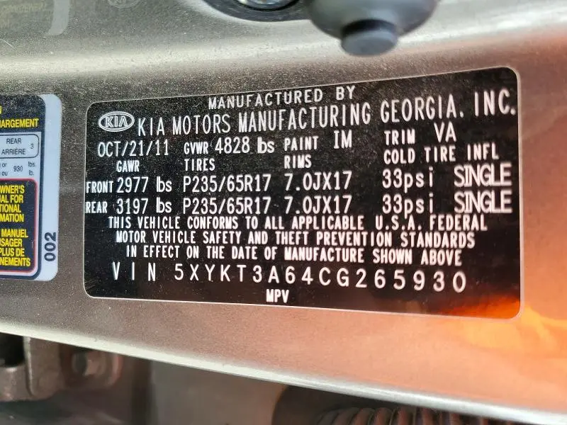 2012 KIA SORENTO   