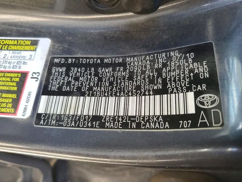 2010 TOYOTA COROLLA S  