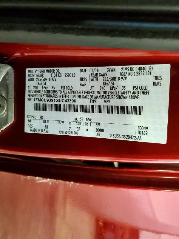 2016 FORD ESCAPE TITANIUM  