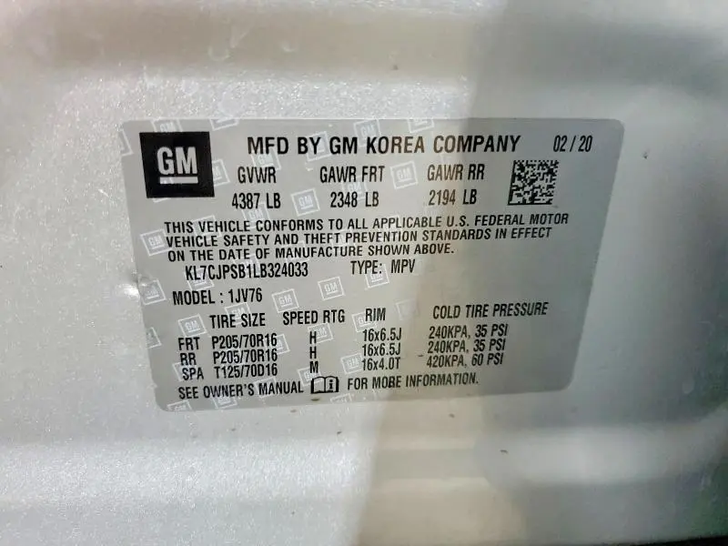 2020 CHEVROLET TRAX 1LT  