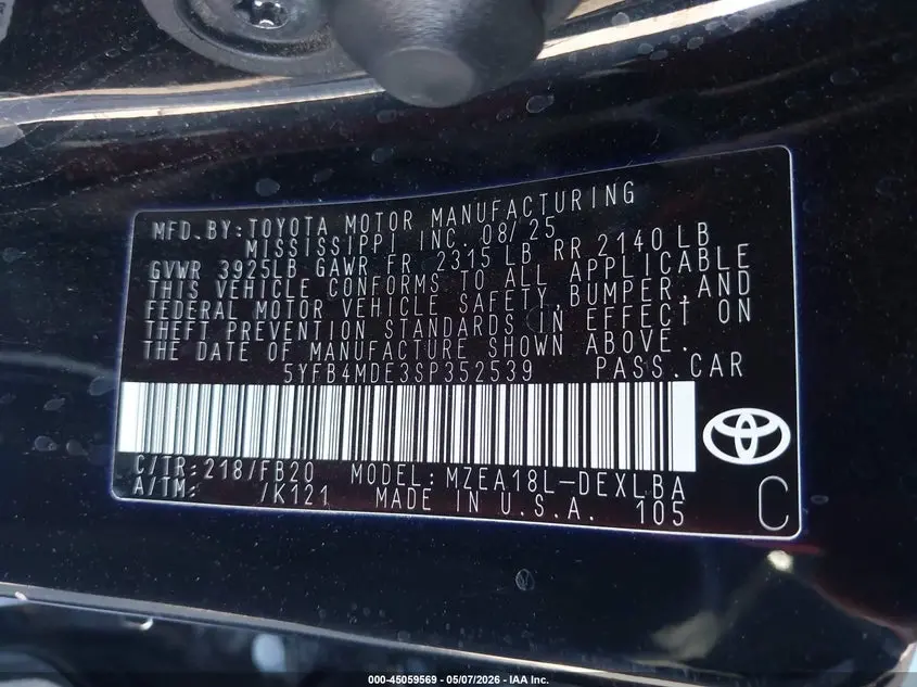 2025 TOYOTA COROLLA LE