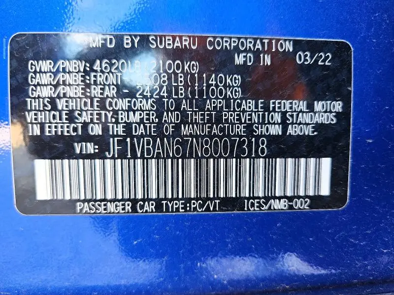 2022 SUBARU WRX LIMITED  