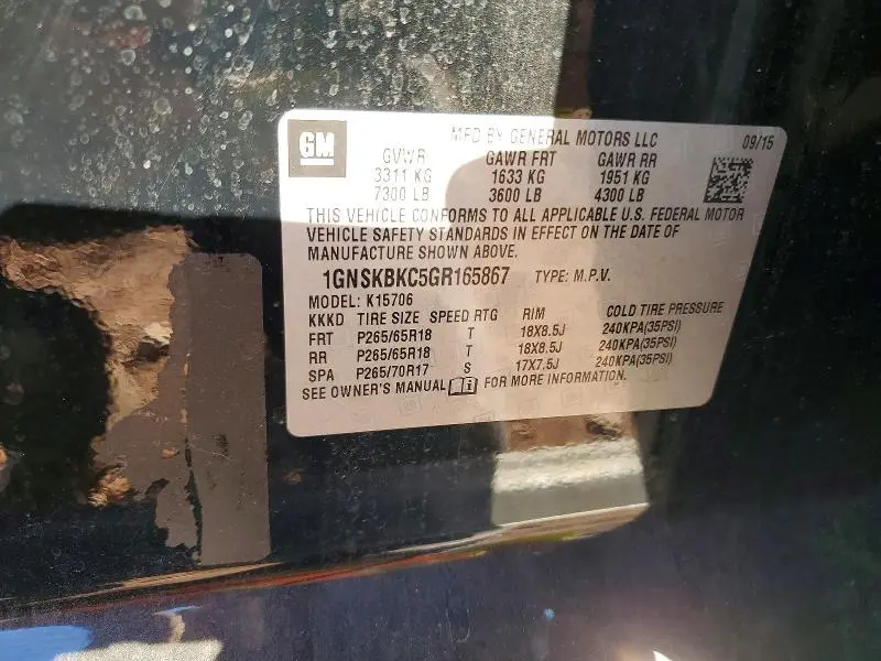 2016 CHEVROLET TAHOE K1500 LT  