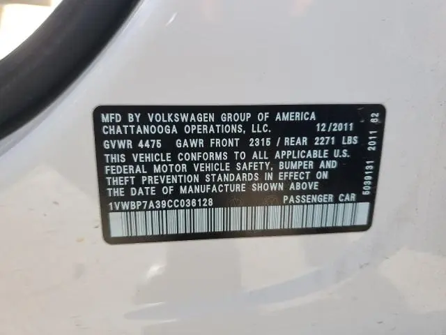 2012 VOLKSWAGEN PASSAT SE  