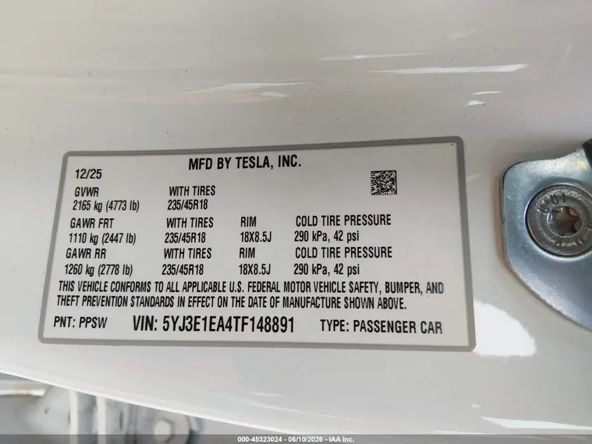 2026 TESLA MODEL 3 PREMIUM REAR-WHEEL DRIVE/REAR-WHEEL DRIVE
