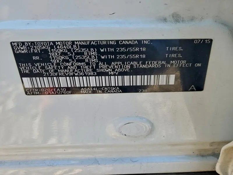 2015 TOYOTA RAV4 LIMITED  