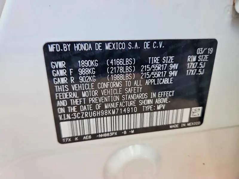 2019 HONDA HR-V TOURING  