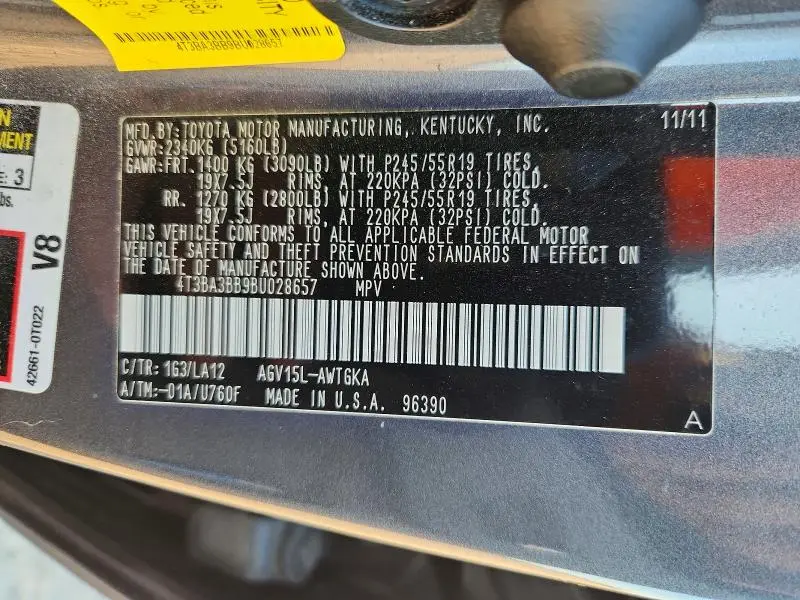 2011 TOYOTA VENZA AWD 4CYL  