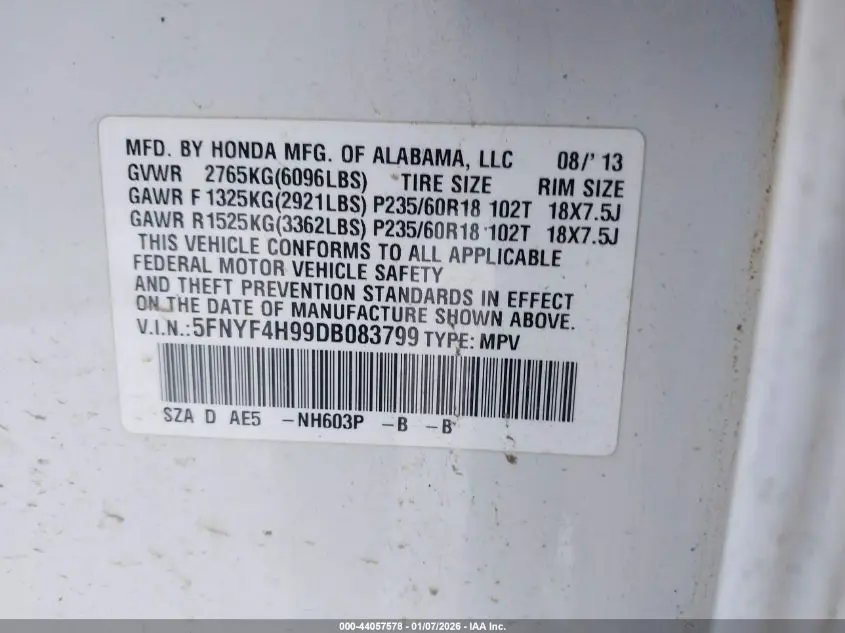 2013 HONDA PILOT TOURING