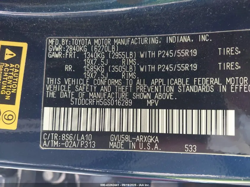 2016 TOYOTA HIGHLANDER HYBRID LIMITED