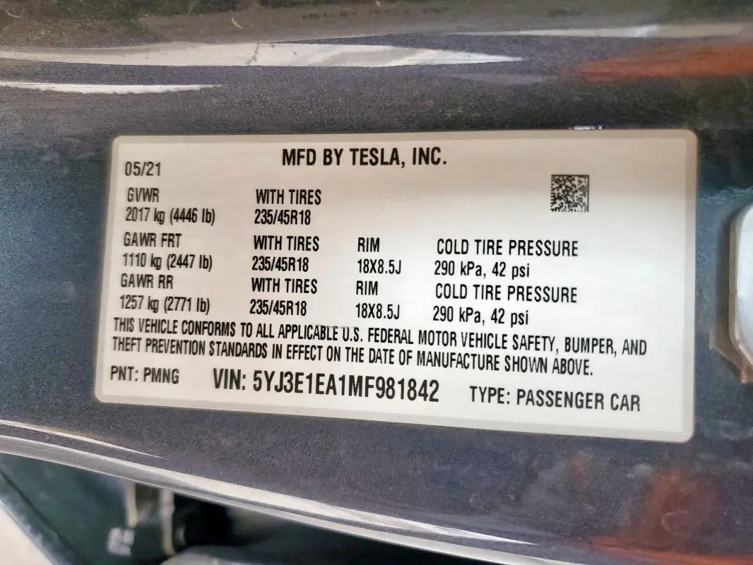 2021 TESLA MODEL 3   