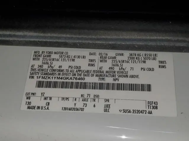 2016 FORD TRANSIT T-150  