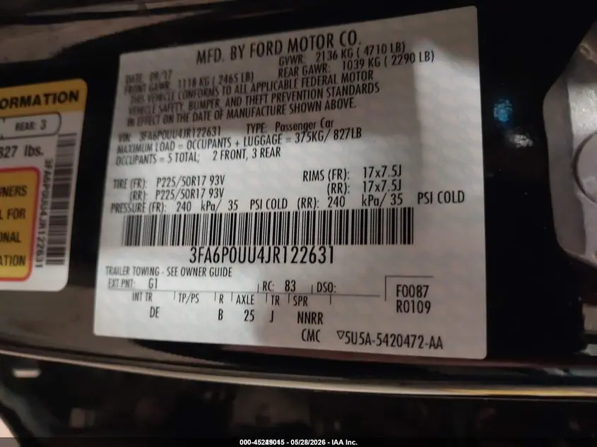 2018 FORD FUSION HYBRID S
