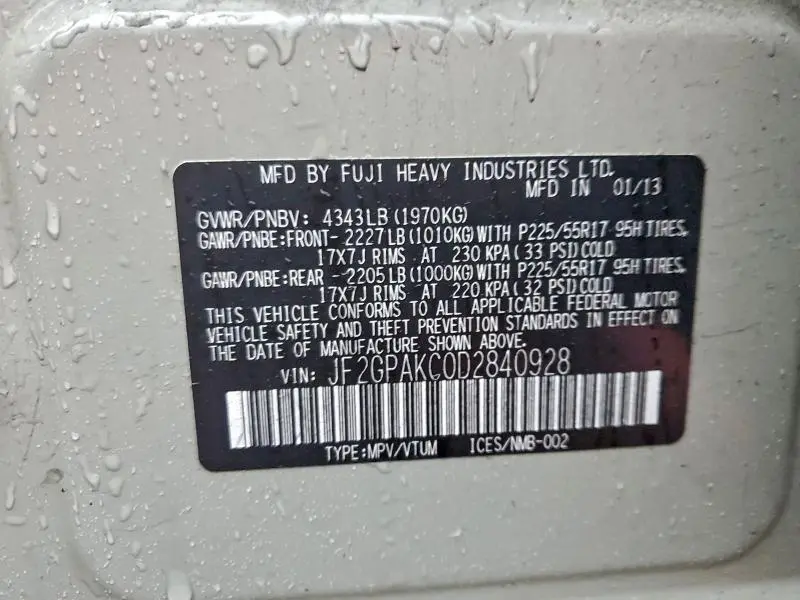 2013 SUBARU XV CROSSTREK 2.0 LIMITED  