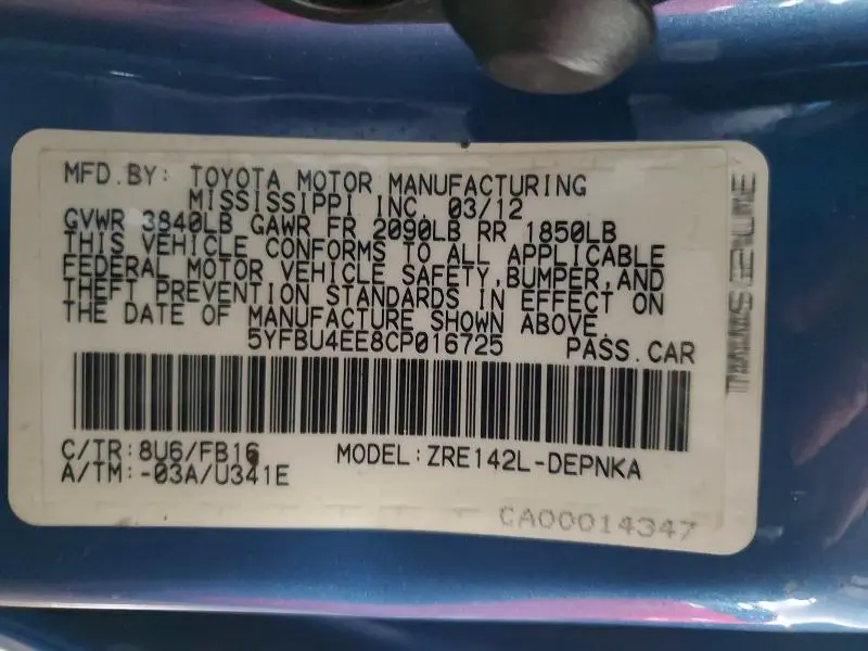 2012 TOYOTA COROLLA LE  