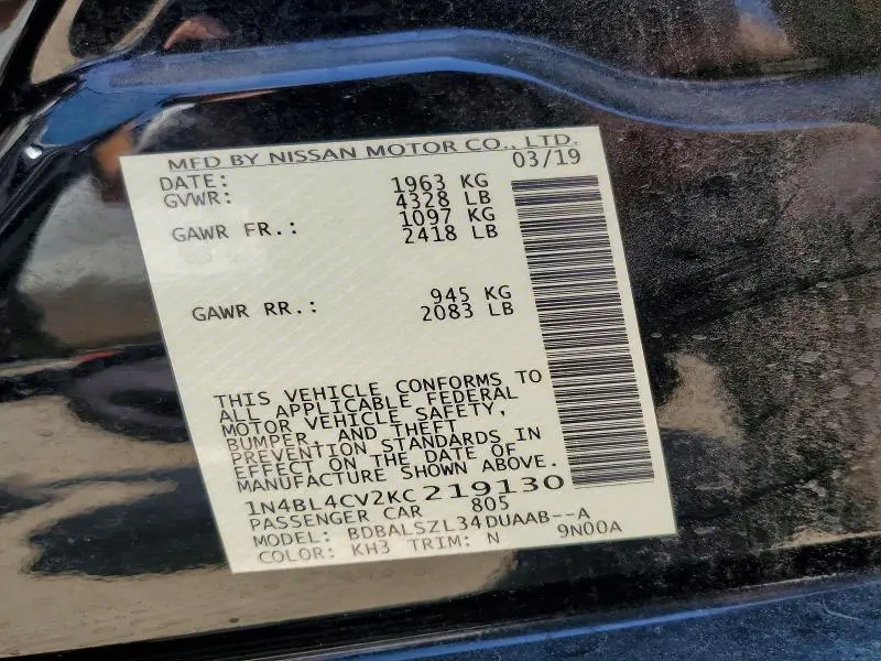 2019 NISSAN ALTIMA SR  