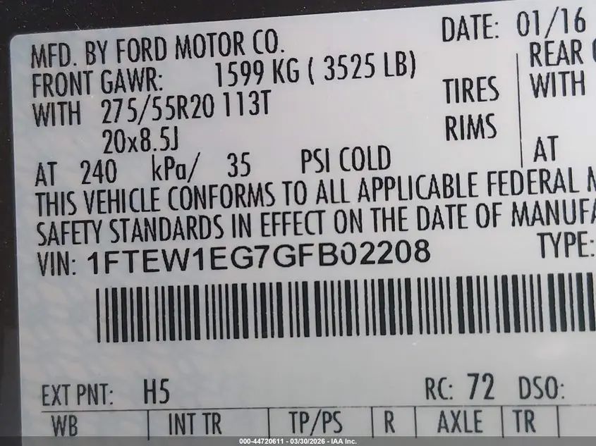 2016 FORD F-150 KING RANCH