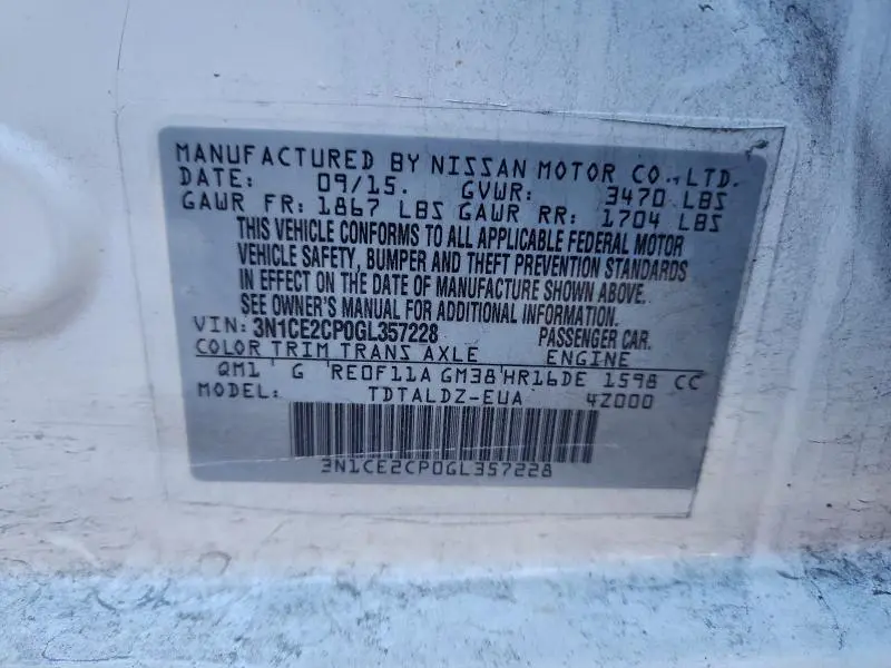 2016 NISSAN VERSA NOTE S  