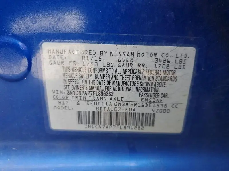 2015 NISSAN VERSA 1.6 SV  