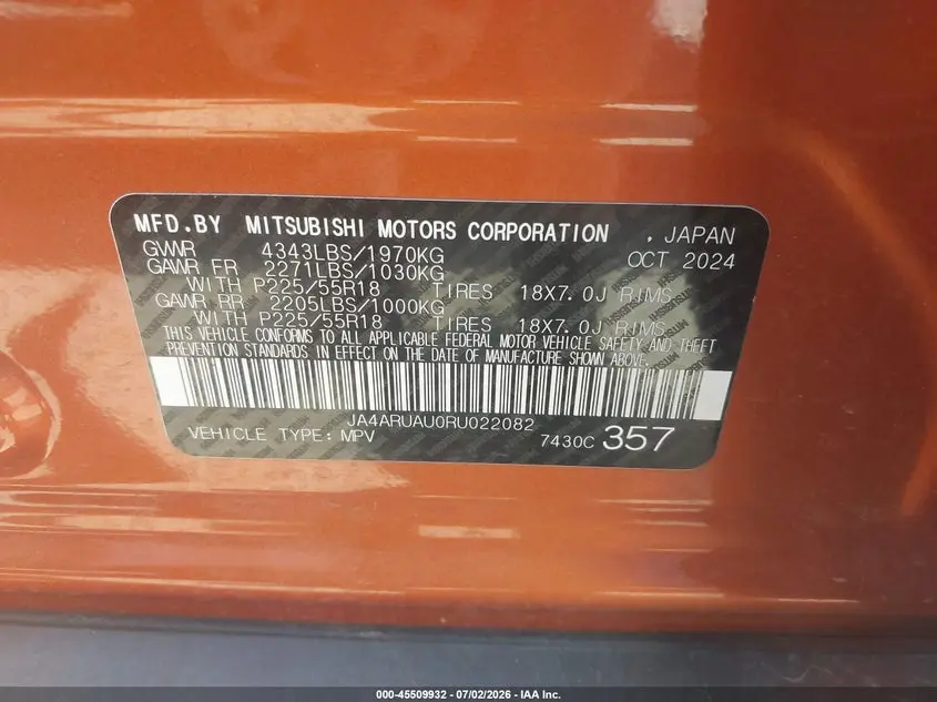 2024 MITSUBISHI OUTLANDER SPORT 2.0 ES AWC/2.0 LE AWC/2.0 RALLIART AWC/2.0 S AWC/2.0 SE AWC/2.0 TRAIL EDITION AWC
